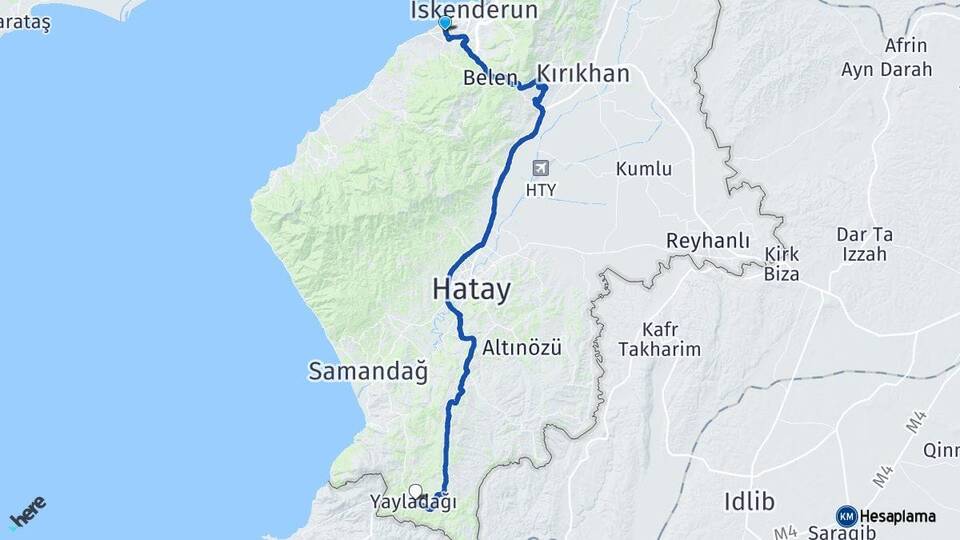 Hatay Arsuz Yayladağı Arası Kaç Km - Yol Haritası