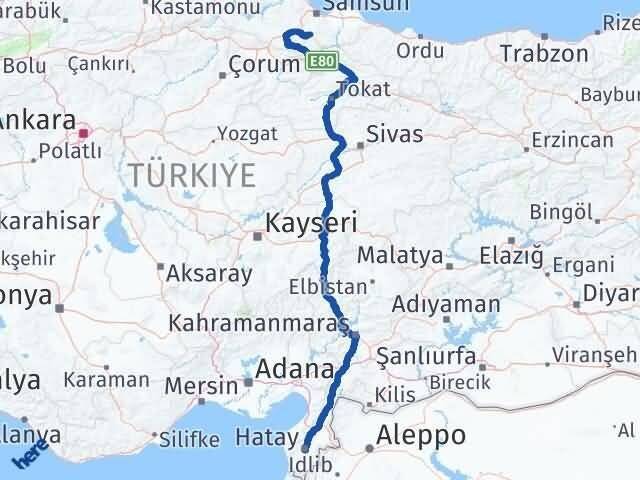 Hatay Asarcık Samsun Arası Kaç Km - Yol Haritası