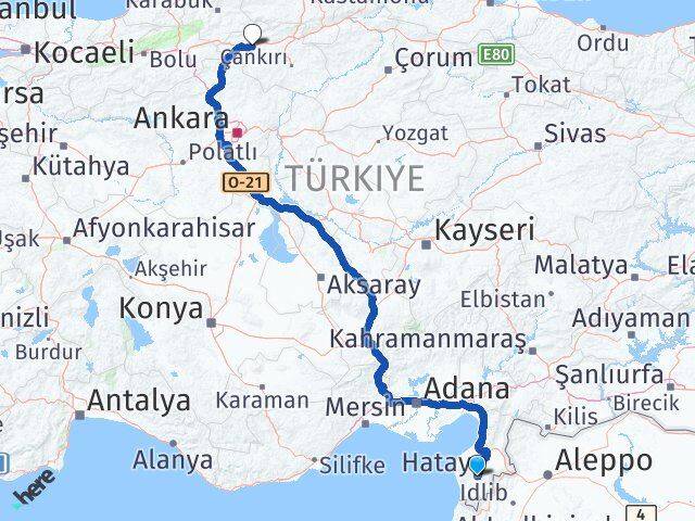 Hatay Atkaracalar Çankırı Arası Kaç Km - Yol Haritası