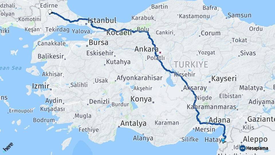 Hatay Babaeski Kırklareli Arası Kaç Km - Yol Haritası
