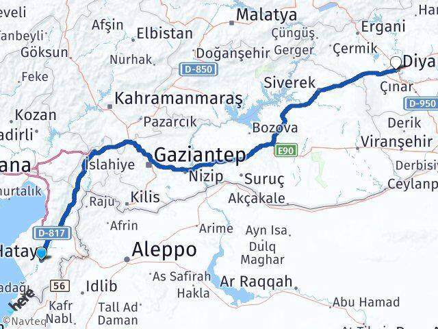 Hatay Bağlar Diyarbakır Arası Kaç Km - Yol Haritası