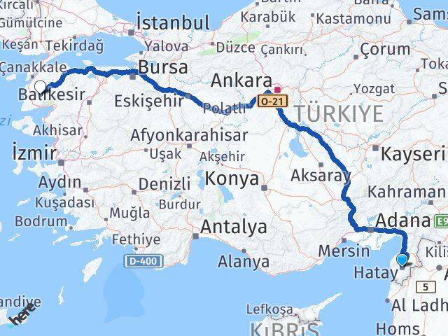 Hatay Bayramiç Çanakkale Arası Kaç Km - Yol Haritası
