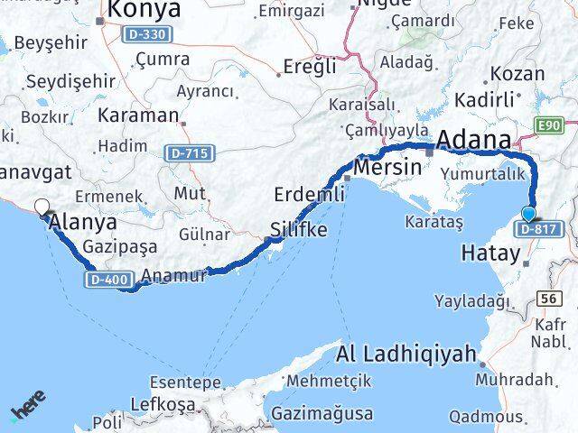 Hatay Belen Alanya Antalya Arası Kaç Km - Yol Haritası