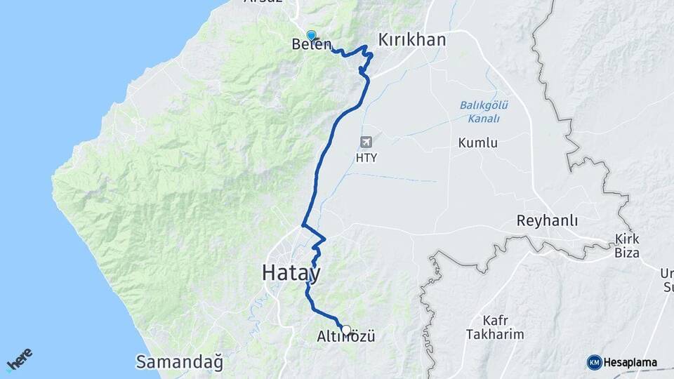 Hatay Belen Altınözü Arası Kaç Km - Yol Haritası