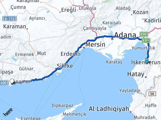 Hatay Belen Anamur Mersin Arası Kaç Km - Yol Haritası