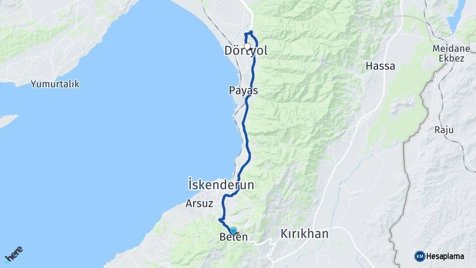 Hatay Belen Dörtyol Arası Kaç Km - Yol Haritası