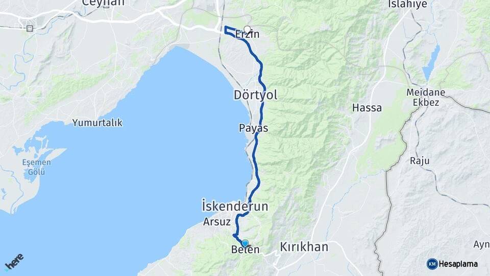 Hatay Belen Erzin Arası Kaç Km - Yol Haritası