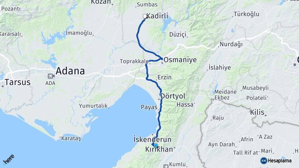 Hatay Belen Kadirli Osmaniye Arası Kaç Km - Yol Haritası