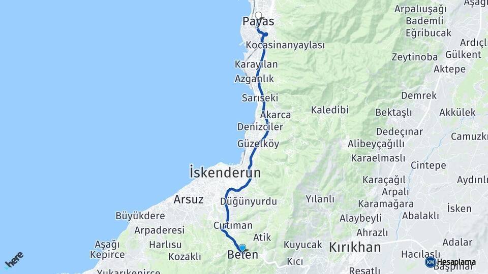 Hatay Belen Payas Arası Kaç Km - Yol Haritası