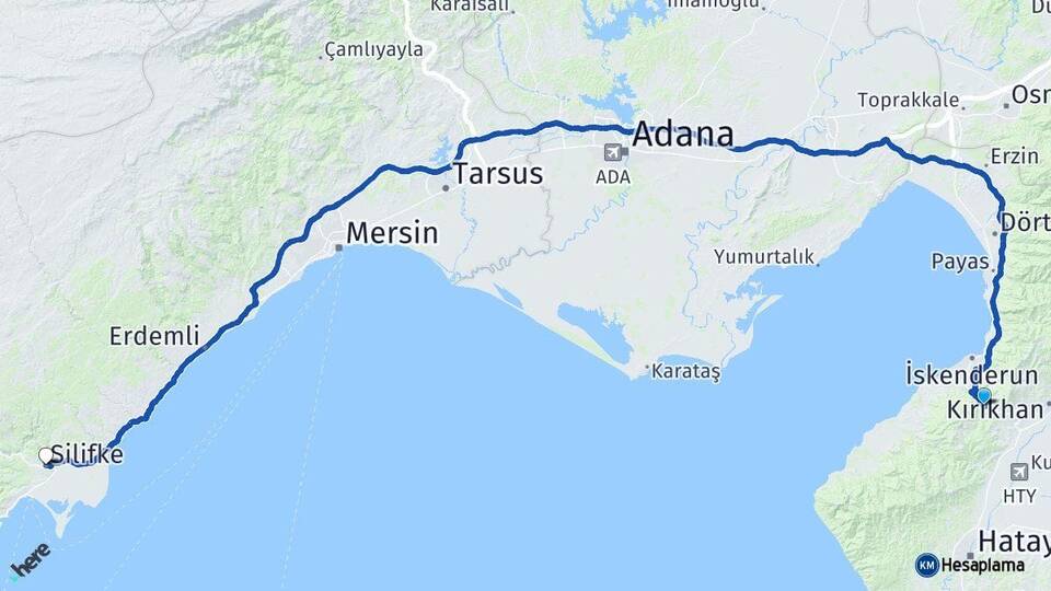 Hatay Belen Silifke Mersin Arası Kaç Km - Yol Haritası