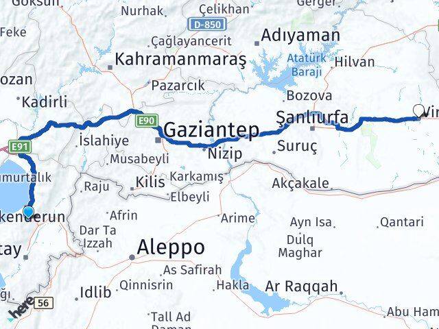 Hatay Belen Viranşehir Şanlıurfa Arası Kaç Km - Yol Haritası