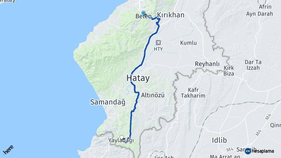 Hatay Belen Yayladağı Arası Kaç Km - Yol Haritası