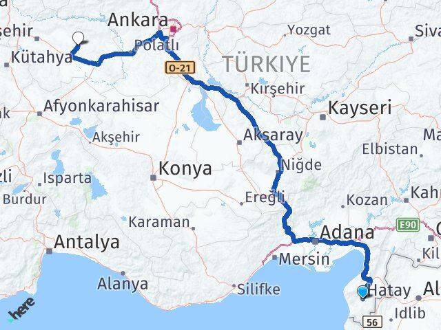 Hatay Beylikova Eskişehir Arası Kaç Km - Yol Haritası