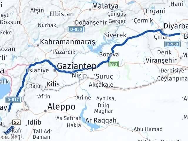Hatay Bismil Diyarbakır Arası Kaç Km - Yol Haritası