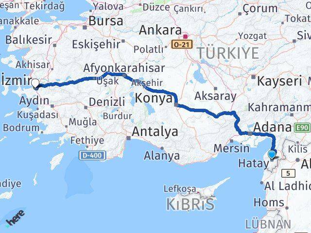 Hatay Buca İzmir Arası Kaç Km - Yol Haritası