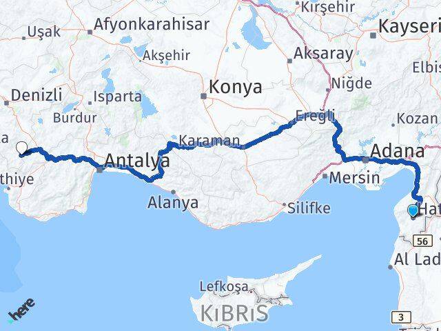 Hatay Çameli Denizli Arası Kaç Km - Yol Haritası