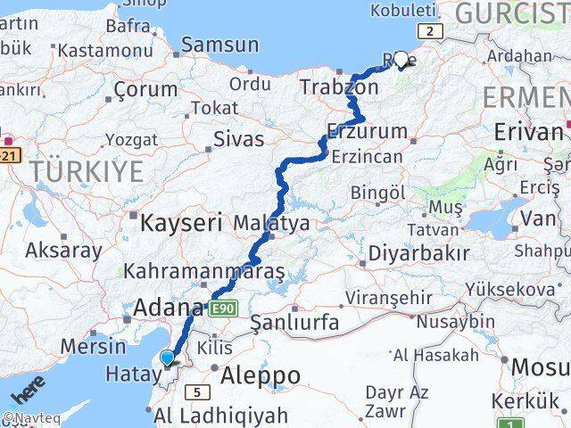Hatay Çamlıhemşin Rize Arası Kaç Km - Yol Haritası