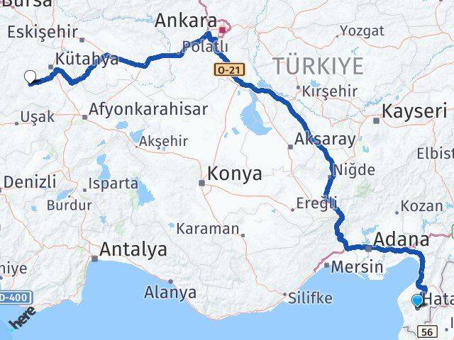 Hatay Çavdarhisar Kütahya Arası Kaç Km - Yol Haritası
