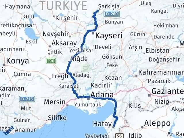 Hatay Çayıralan Yozgat Arası Kaç Km - Yol Haritası