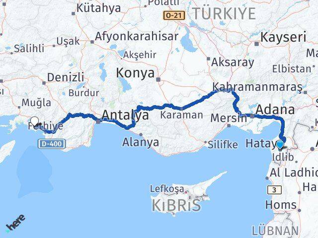 Hatay Dalaman Muğla Arası Kaç Km - Yol Haritası