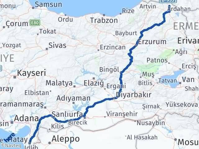 Hatay Damal Ardahan Arası Kaç Km - Yol Haritası
