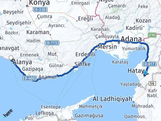 Hatay Defne Alanya Antalya Arası Kaç Km - Yol Haritası