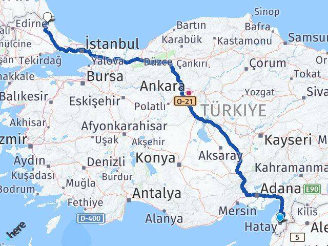 Hatay Demirköy Kırklareli Arası Kaç Km - Yol Haritası