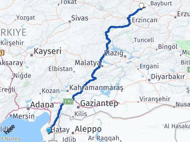 Hatay Demirözü Bayburt Arası Kaç Km - Yol Haritası