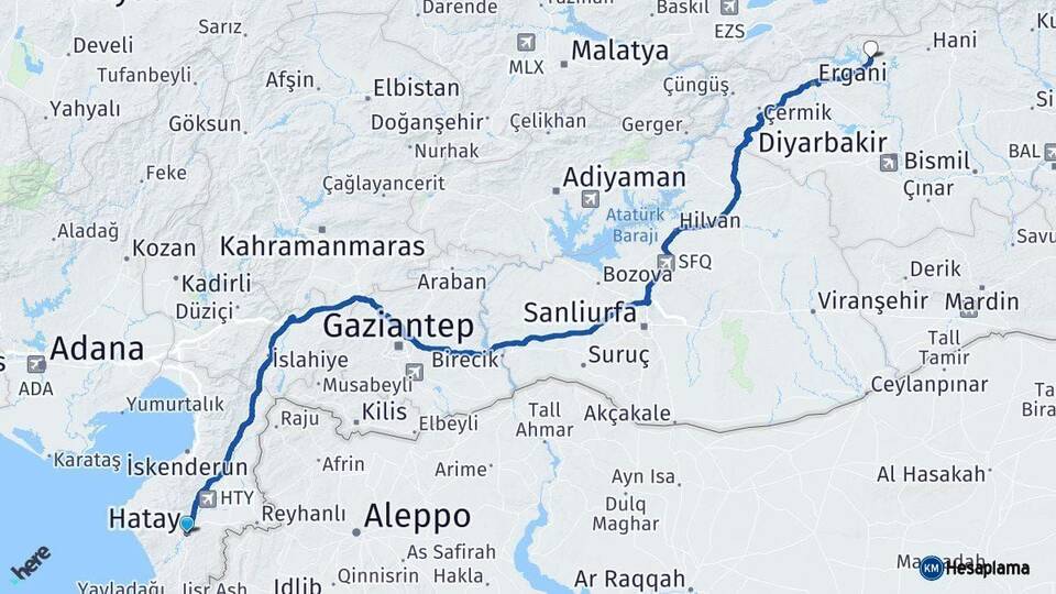 Hatay Dicle Diyarbakır Arası Kaç Km - Yol Haritası