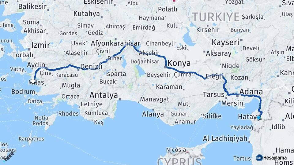Hatay Didim Aydın Arası Kaç Km - Yol Haritası