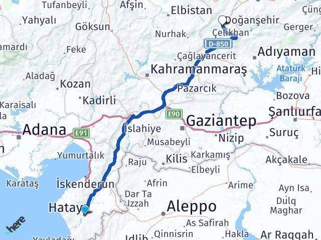 Hatay Doğanşehir Malatya Arası Kaç Km - Yol Haritası