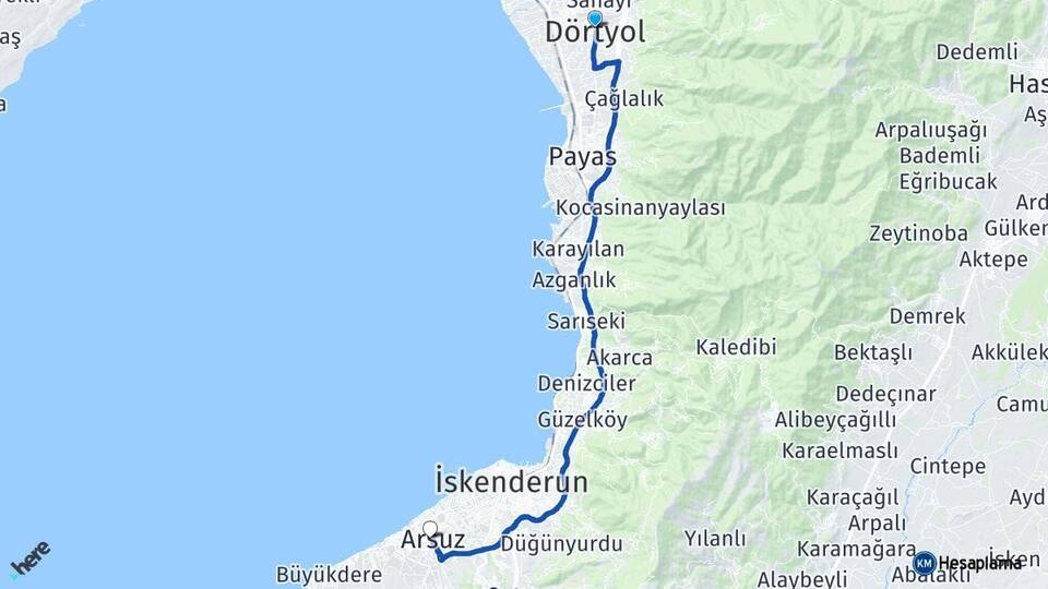 Hatay Dörtyol Arsuz Arası Kaç Km - Yol Haritası