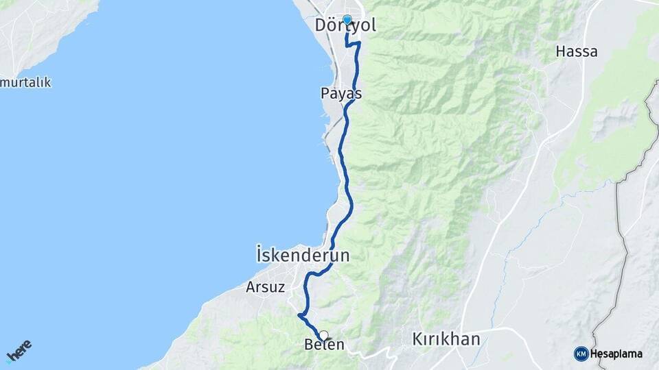 Hatay Dörtyol Belen Arası Kaç Km - Yol Haritası