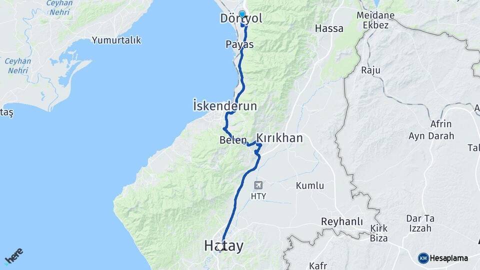 Hatay Dörtyol Defne Arası Kaç Km - Yol Haritası