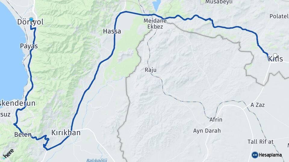 Hatay Dörtyol Kilis Arası Kaç Km - Yol Haritası