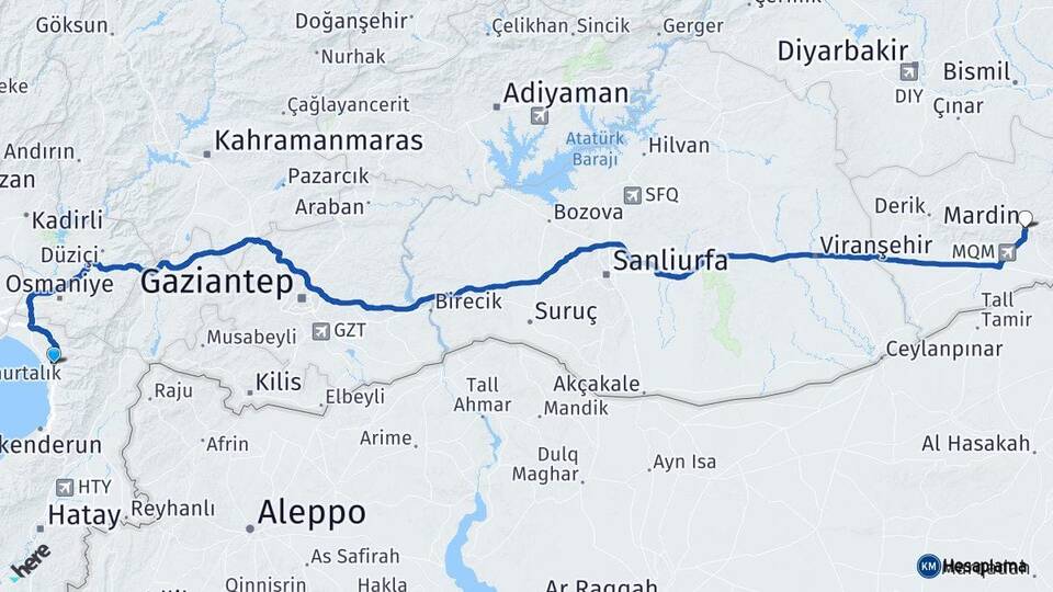 Hatay Dörtyol Mardin Arası Kaç Km - Yol Haritası