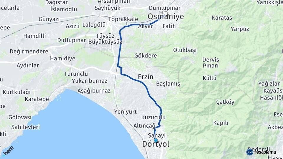 Hatay Dörtyol Osmaniye Arası Kaç Km - Yol Haritası