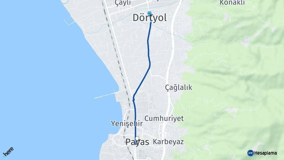 Hatay Dörtyol Payas Arası Kaç Km - Yol Haritası