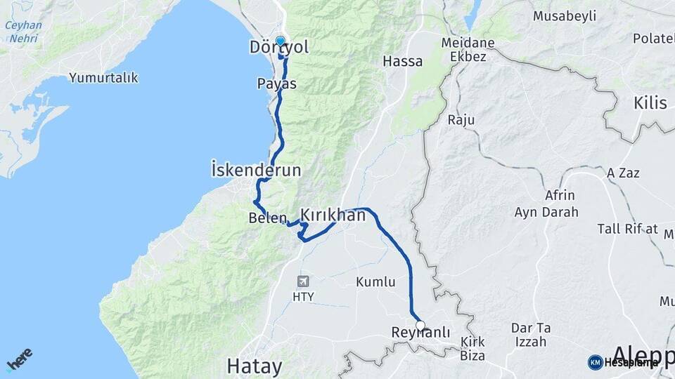 Hatay Dörtyol Reyhanlı Arası Kaç Km - Yol Haritası