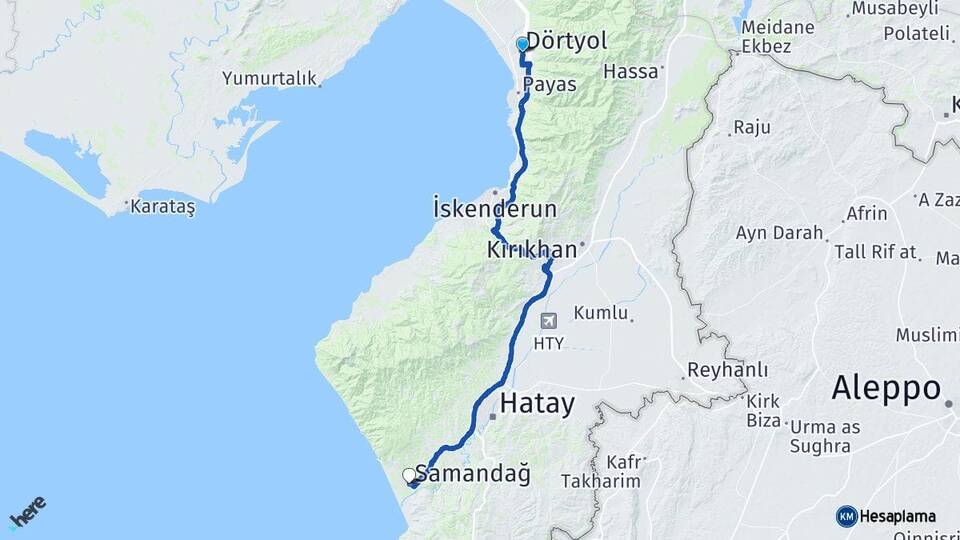 Hatay Dörtyol Samandağ Arası Kaç Km - Yol Haritası