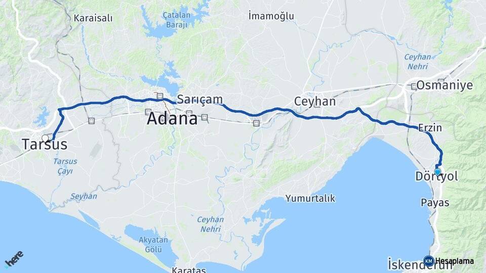 Hatay Dörtyol Tarsus Mersin Arası Kaç Km - Yol Haritası