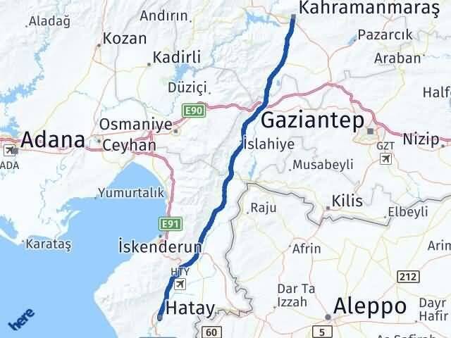 Hatay Dulkadiroğlu Kahramanmaraş Arası Kaç Km - Yol Haritası