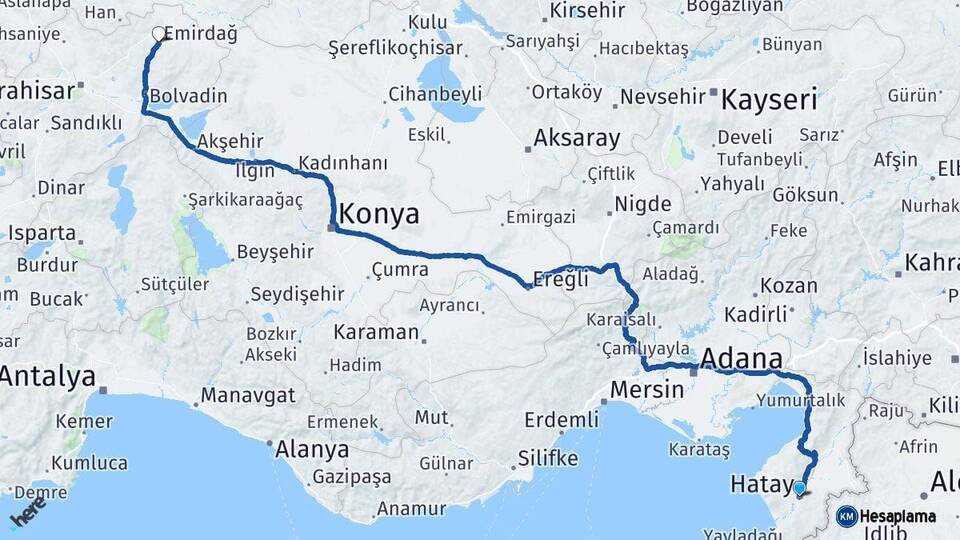 Hatay Emirdağ Afyonkarahisar Arası Kaç Km - Yol Haritası