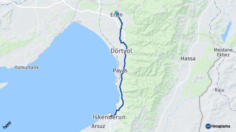 Hatay Erzin İskenderun Arası Kaç Km - Yol Haritası