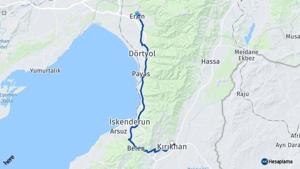 Hatay Erzin Kırıkhan Arası Kaç Km - Yol Haritası