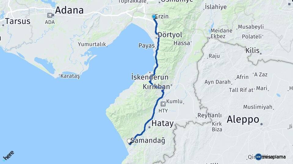 Hatay Erzin Samandağ Arası Kaç Km - Yol Haritası