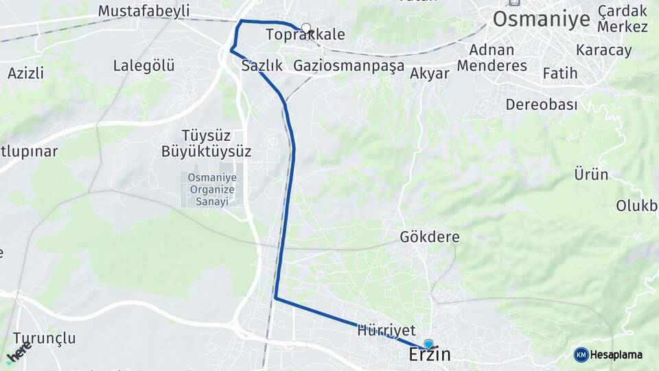 Hatay Erzin Toprakkale Osmaniye Arası Kaç Km - Yol Haritası