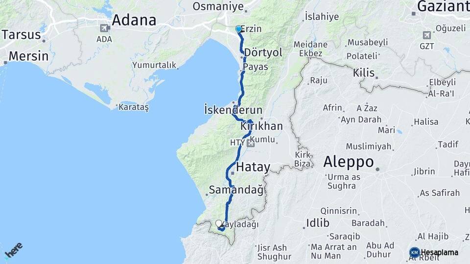 Hatay Erzin Yayladağı Arası Kaç Km - Yol Haritası