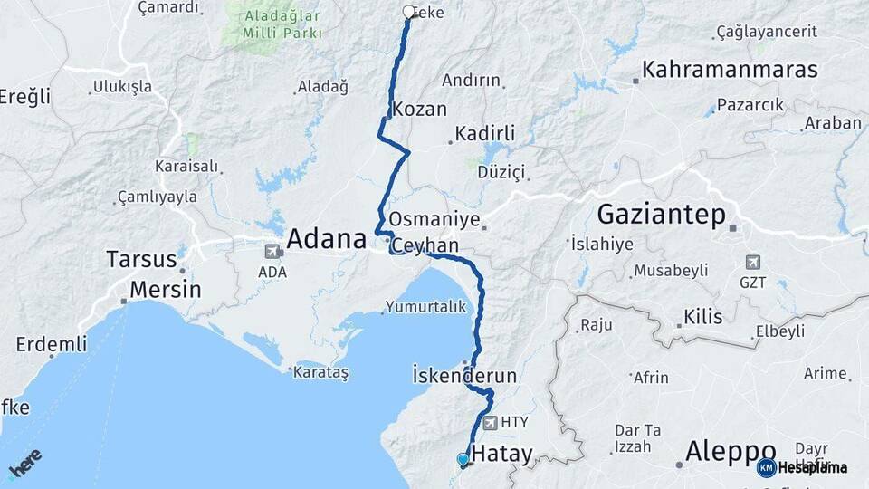 Hatay Feke Adana Arası Kaç Km - Yol Haritası