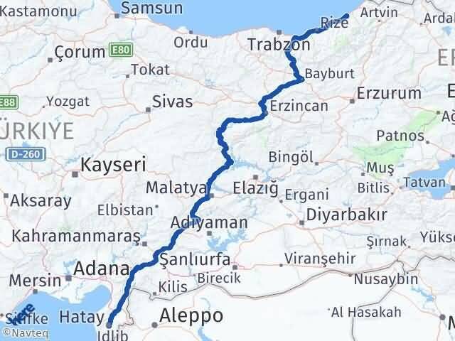 Hatay Fındıklı Rize Arası Kaç Km - Yol Haritası